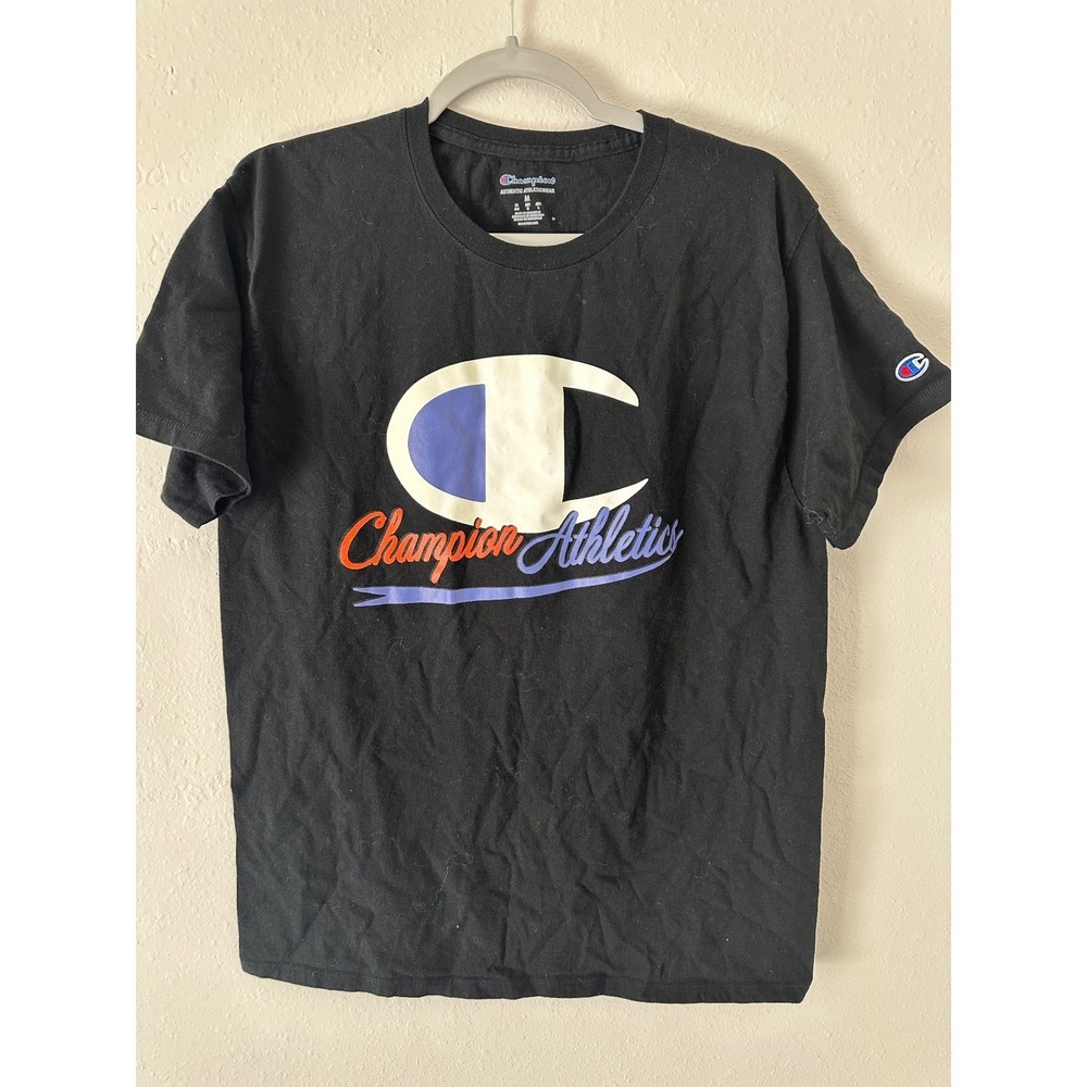 Champion Classic Athletics Logo Graphic T-Shirt Black Mens Size M GT23H